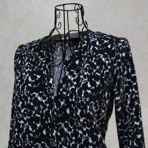 EAST 5TH White Black Leaves Vine Button Close 3/4 Sleeves Cardigan PS